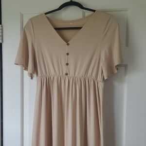 Elegant Beige Button-Down Dress